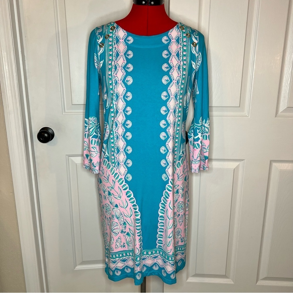 Lilly Pulitzer Tana Shift Dress Water Ya Waiting For Turquoise Teal Pink Women S